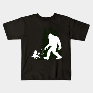 Bigfoot Walking Dog Poodles Kids T-Shirt